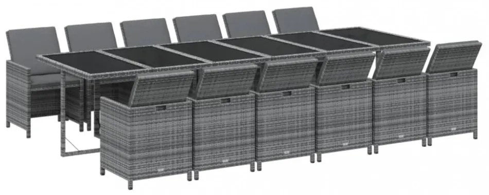 13 részes szürke polyrattan kerti étkezőgarnitúra párnákkal