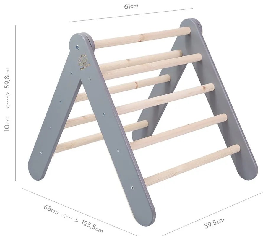 Szürke borovi fenyő pikler háromszög 46x87x60 cm Montessori – Meowbaby