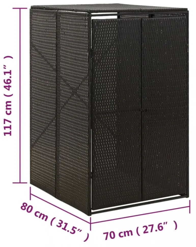 fekete polyrattan kerekes kukatároló fészer 70 x 80 x 117 cm