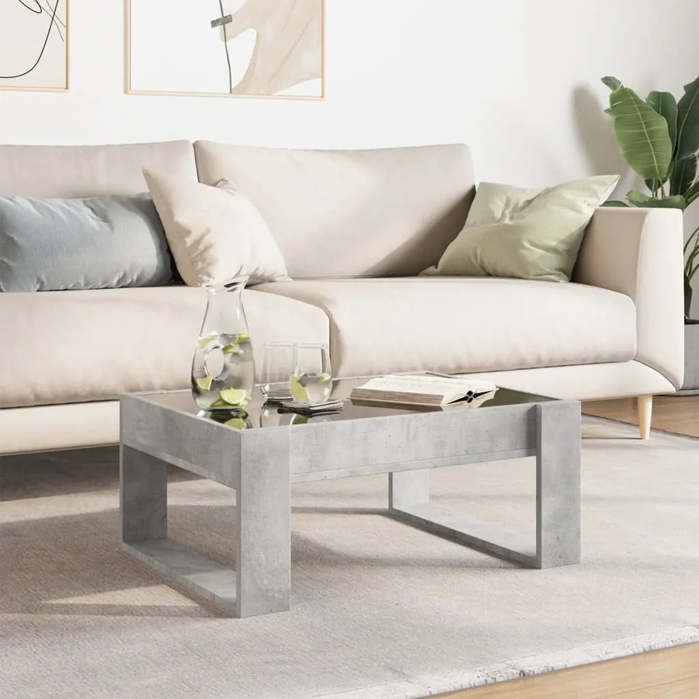Betonszürke végtelen hatású LED-es dohányzóasztal 70x53x30 cm