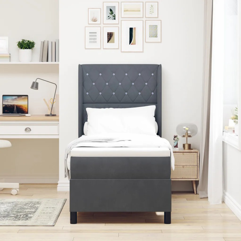 Boxspring ágy matraccal és LED, sötétszürke, 80x200 cm, bársony