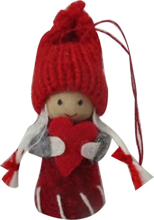 Kislány szívvel textilfigura akasztóval 9 cm