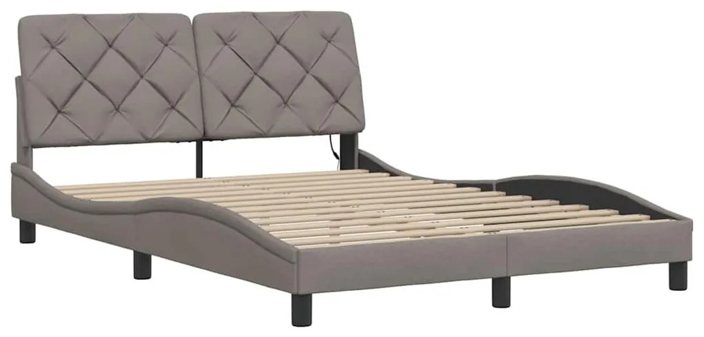 tópszínű szövet ágykeret LED-ekkel matrac nélkül 140 x 190 cm