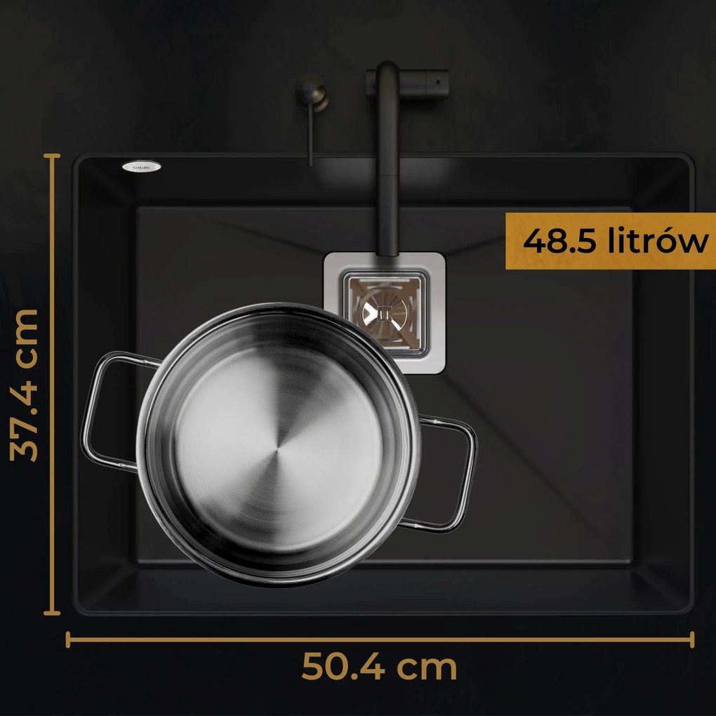 Mosogató Minőségi Argon 60, konyhai gránit mosogató 550x420x225 mm + króm szifon, fehér, SKQ-ARG.W.1KBO.60.X