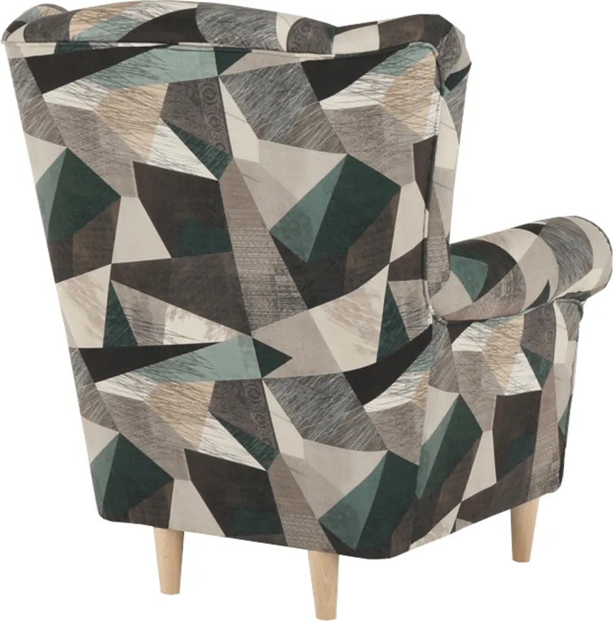 Füles fotel, szövet barna-zöld minta, CHARLOT