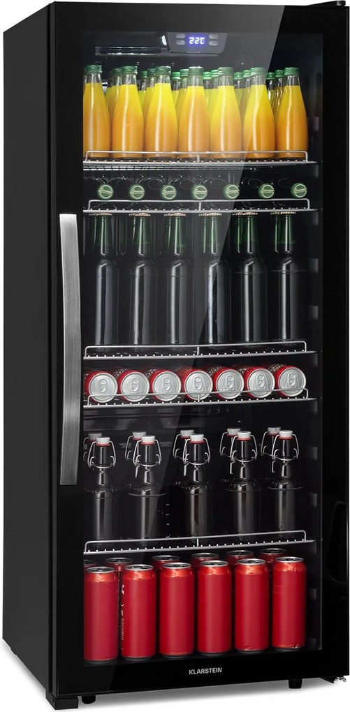 Klarstein Beersafe 7XL, hűtőszekrény, 242 liter, 5 polc, panoráma üvegajtó, rozsdamentes acél