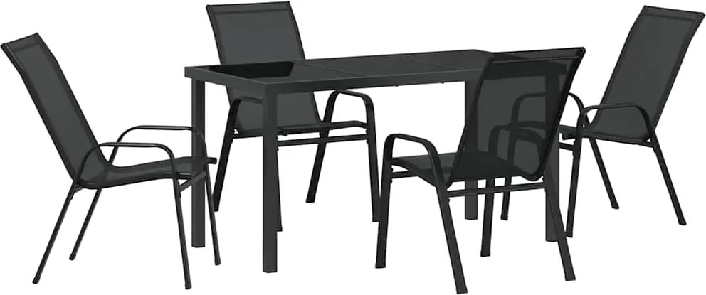 vidaXL Kert étkező szett 5 pcs Fekete Porfestett acél