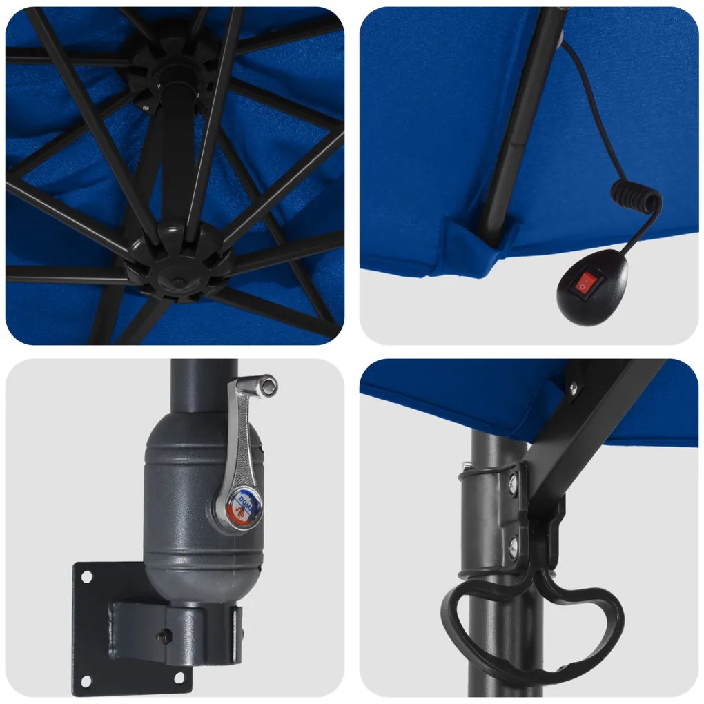 Falra szerelhető kerti napernyő LED-del Azúrkék 248 cm