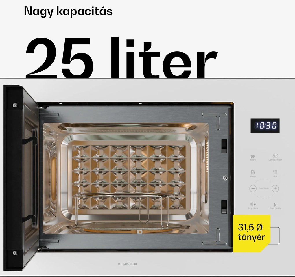 Klarstein Velaire beépíthető mikrohullámú sütő grillel | 1200 W grill | 850 W mikrohullám | 60 cm