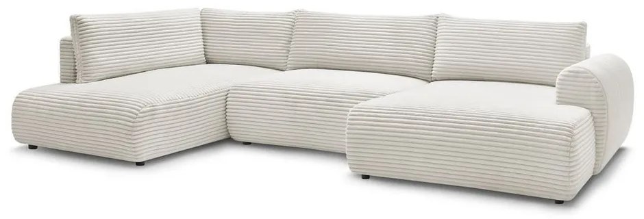 Krémszínű kordbársony kinyitható sarokkanapé (jobb oldali-U alakú) Lucien – Bobochic Paris