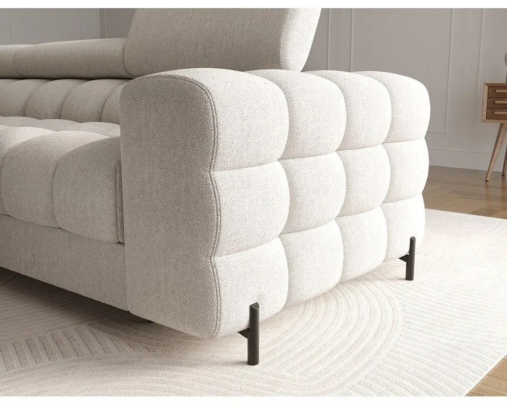 Krémszínű buklé kinyitható-tárolóhelyes sarokkanapé (bal oldali-heverő résszel) Felro – ELTAP