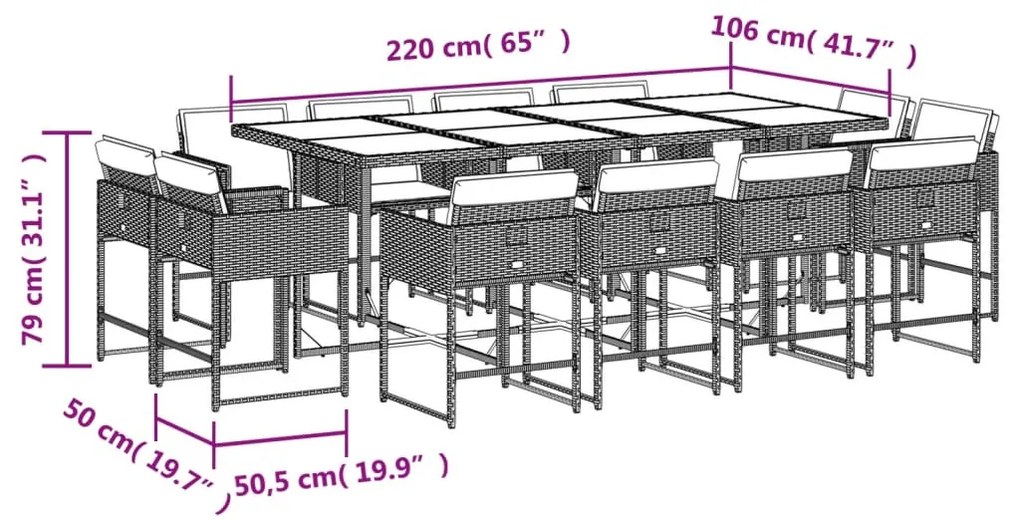 vidaXL 13részes vegyes bézs polyrattan kerti étkezőgarnitúra párnákkal