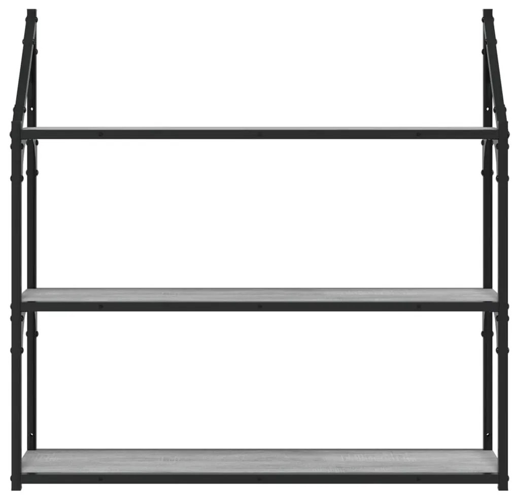 3 szintes szürke sonoma színű szerelt fa fali polc 80x21x78,5cm