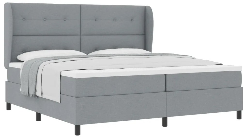 Boxspringágy Mattal - Világosszürke, 200x200 cm, Szövet