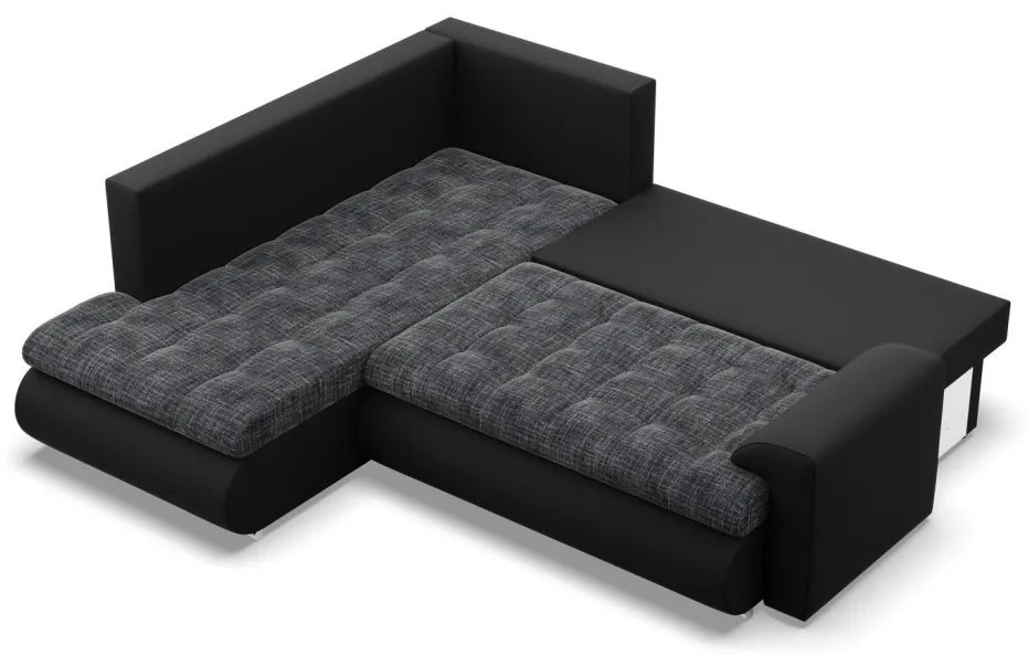 Tokio sarokkanapé, L alakú háttámlával, 2 ágyneműtartóval, fonott + műbőr, baloldali, szürke - fekete