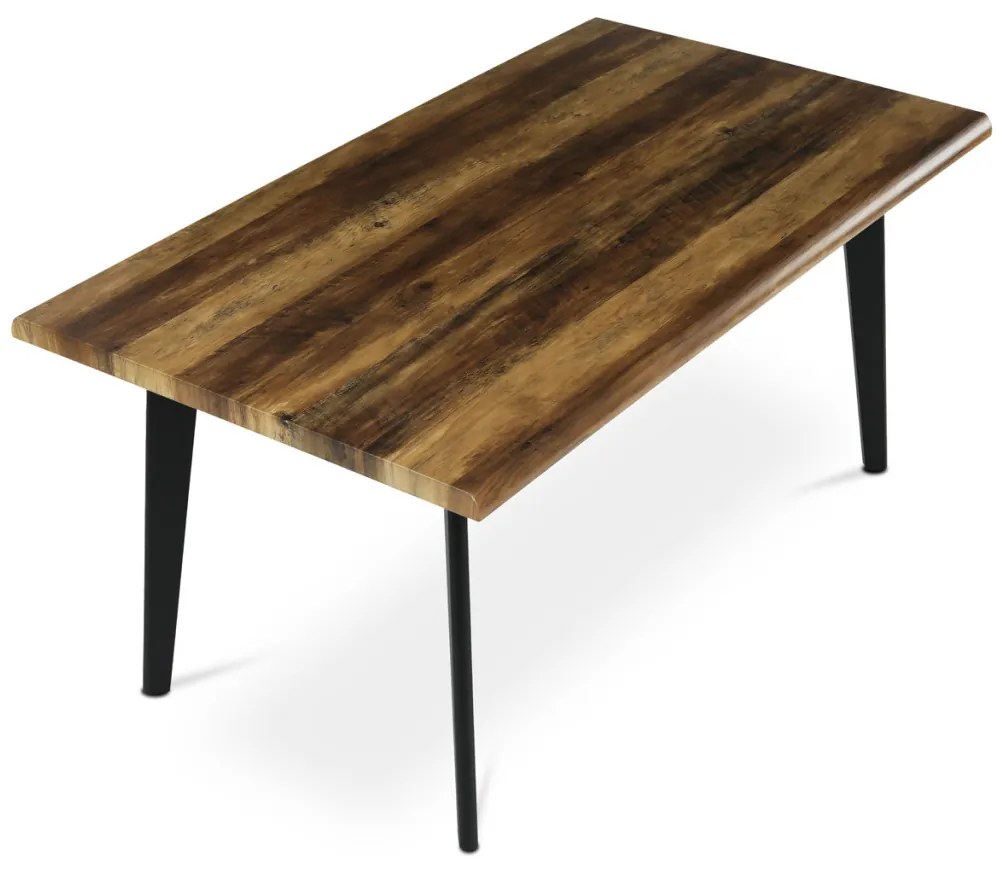 Masă de sufragerie, 160x90x75 cm, blat MDF, decor lemn vechi, picioare metalice