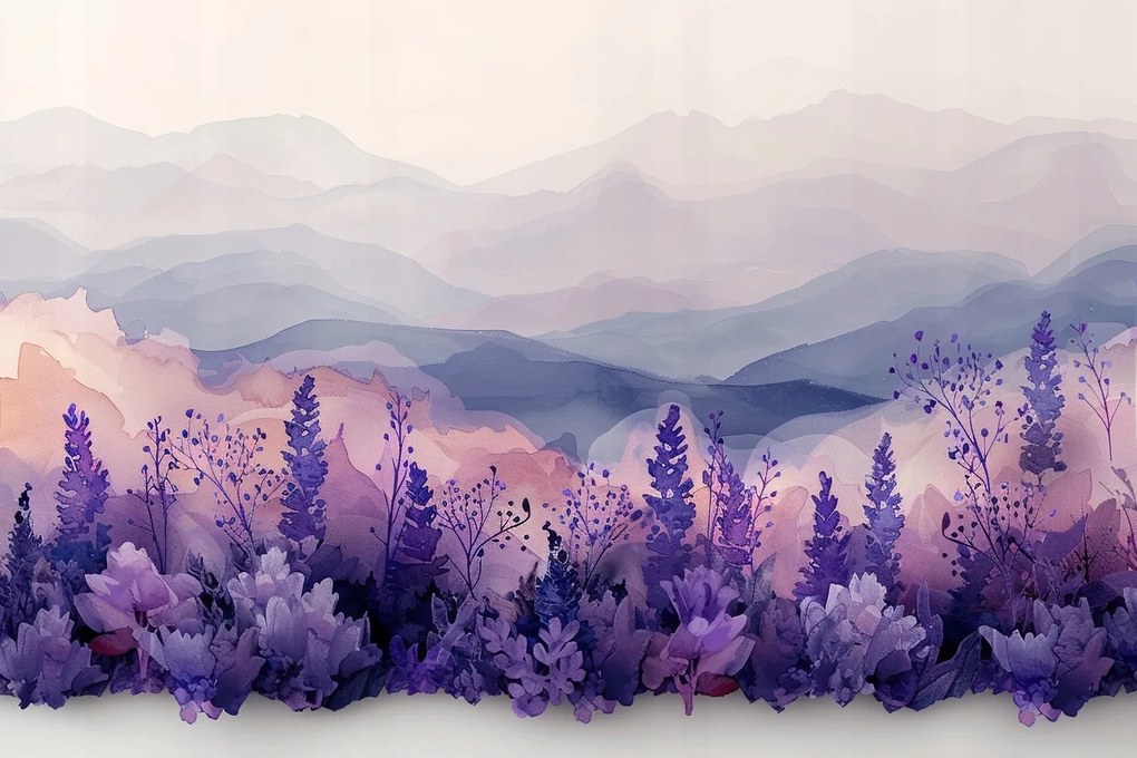 Vászonkép Canvas Tájkép Természet Hegyek Rét Növények Virágok 60x40