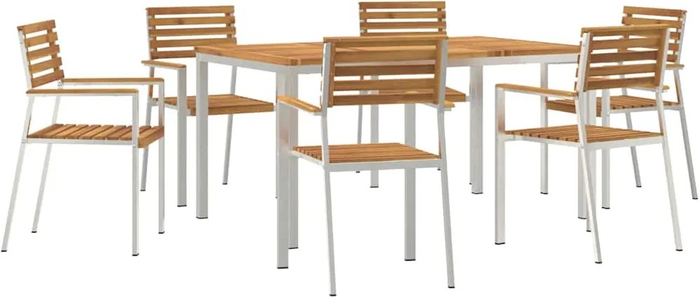 vidaXL Kert étkező szett 7 pcs Barna Tömör Akácfa