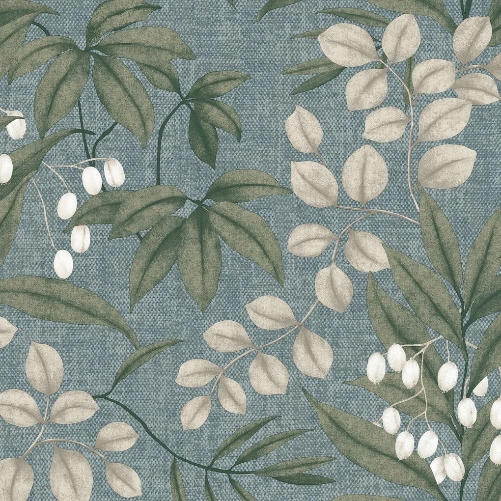 Kék Vinil Tapéta Növényi Motívummal Levelek Virágok