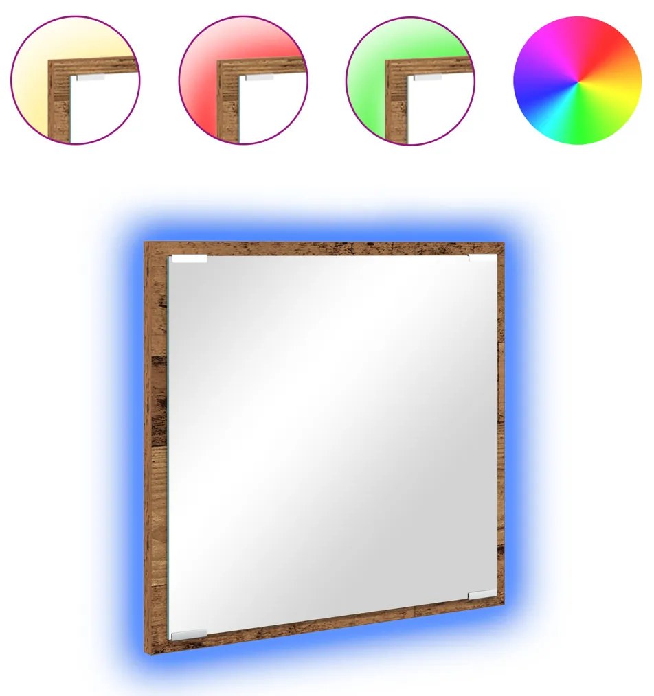 LED Fürdőszoba Tükör Régi Fa 40x8.5x37 cm Műanyag Fa