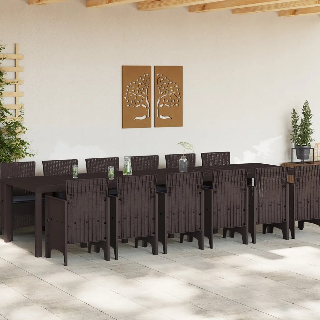 13 részes Kerti Étkező Szett párnákkal Barna Poly Rattan