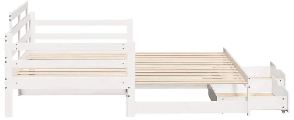 fehér kihúzható heverő fiókokkal matrac nélkül 80 x 200 cm