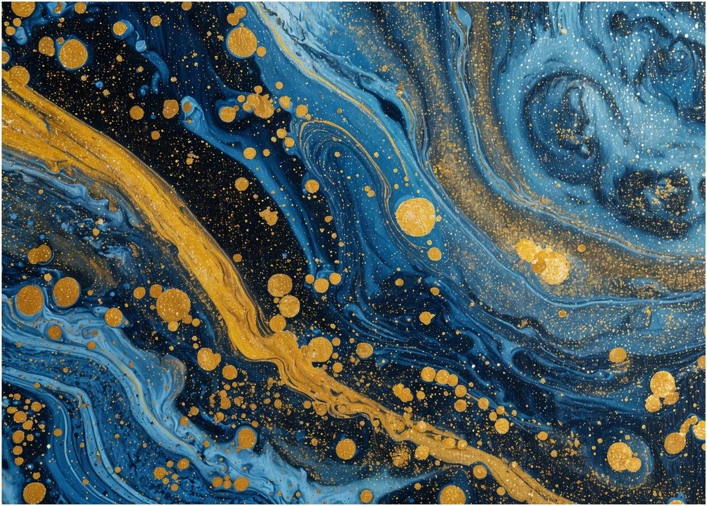 Üveg kép - Kék absztrakció arannyal (70x50 cm)