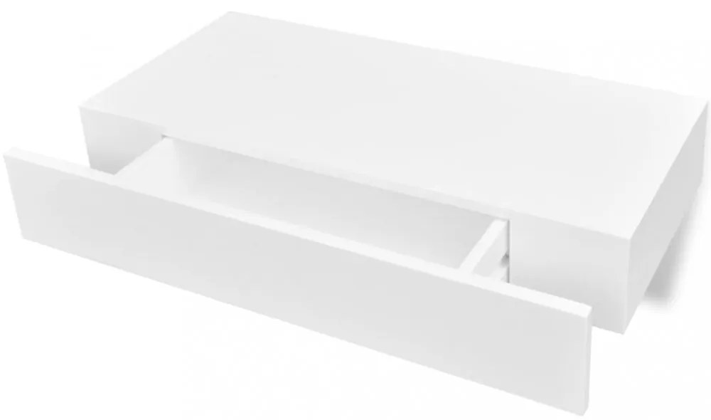 2 db fehér lebegő fali polc fiókkal 48 cm