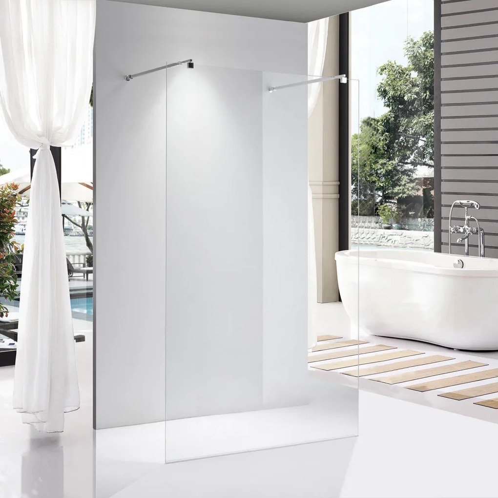 Stuxi Milano Light falsíkra szerelhető Walk-in zuhanyfal, 110x200 cm, 8 mm vastag vízlepergető biztonsági üveggel, két távtartóval