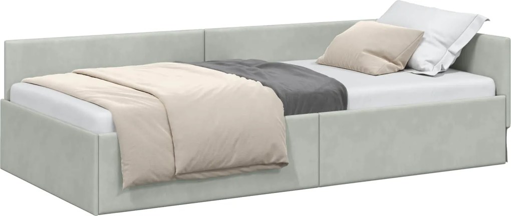 vidaXL Sarokágy keret fejtámlával Világosszürke 90 cm x 190 cm Bársony