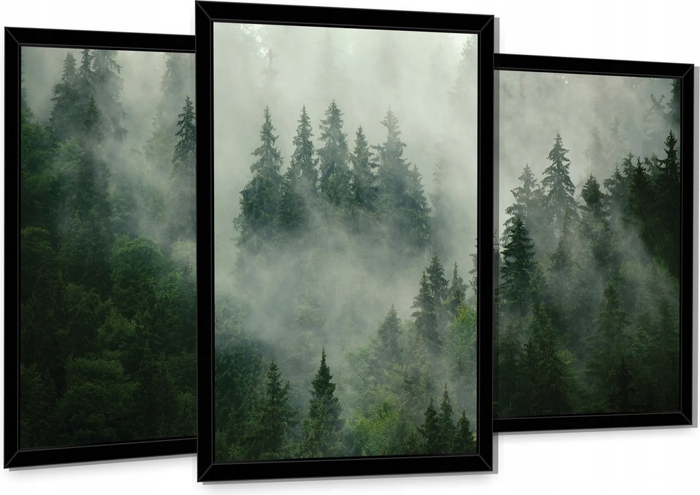 3 Kép Fekete Keretben Poszter Falra Erdő Köd