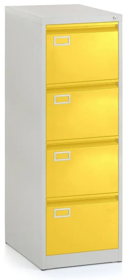 Fém iratszekrény A4 - 4 fiók, 45,5 x 62 x 132 cm, hengerzár, sárga - ral 1023