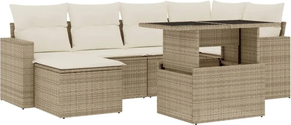 vidaXL 7 részes bézs polyrattan kerti ülőgarnitúra párnákkal