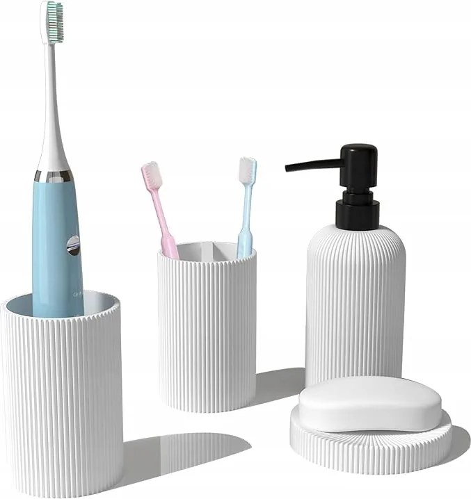 Konyhai fürdőszoba kiegészítő szett 4 részes fehér, strapabíró műgyanta