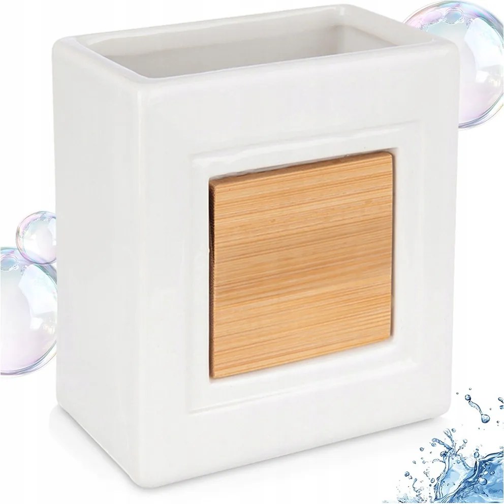 Fürdőszobai Bögre fehér bambusz fogkefe tartó fogkrém