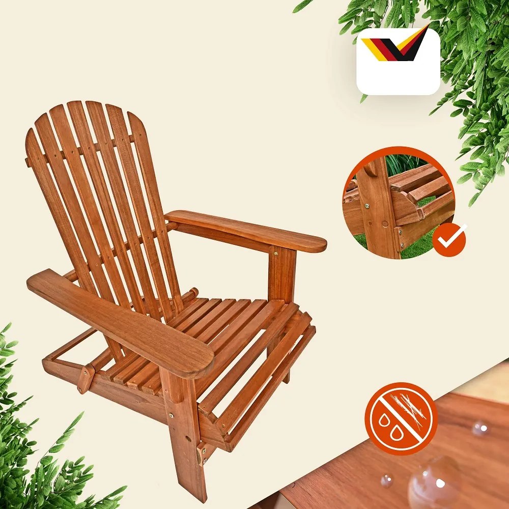 Kerti nyugágy ADIRONDACK, dönthető, 69x84x94 cm, natúr barna színben Casaria