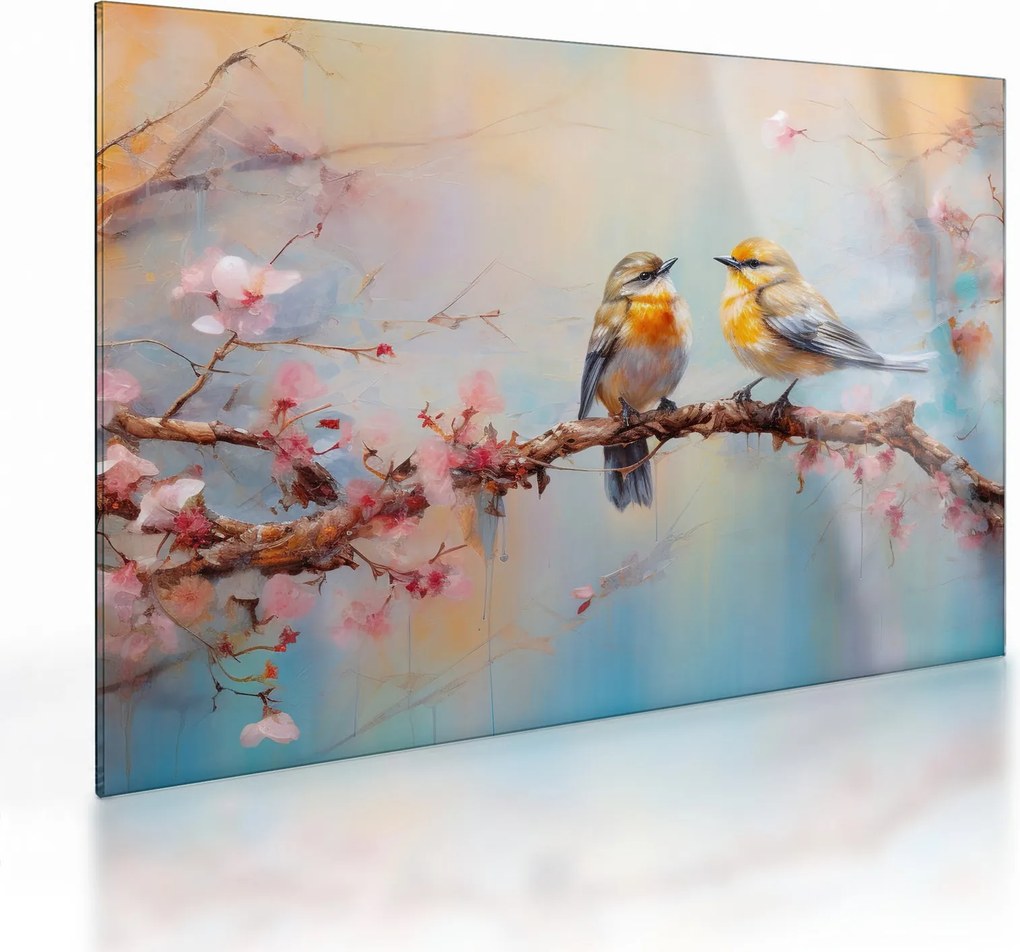 Üveg kép - Lovebirds (70x50 cm)
