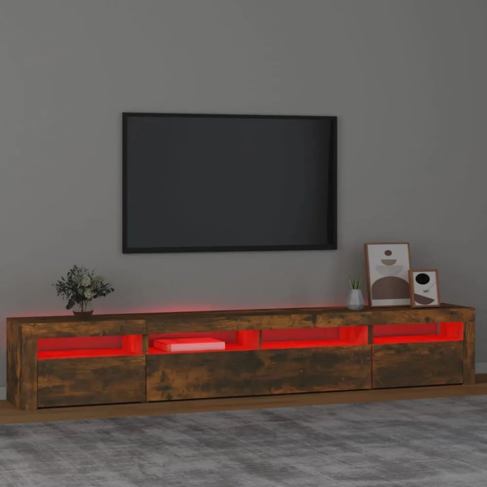 füstös tölgy színű TV-szekrény LED-lámpákkal 240x35x40 cm