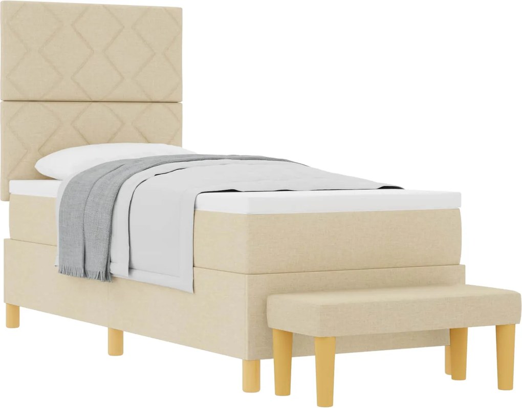 vidaXL Boxrugós ágy matracmal fejtámlával Krém 80 x 200 cm szövet