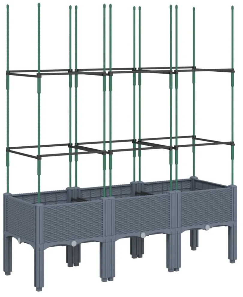 kékszürke polipropilén rácsos kerti ültetőláda 120 x 40 x 142,5 cm