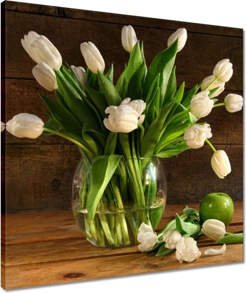 Vászonkép 50x50 Fehér tulipánok Deszka