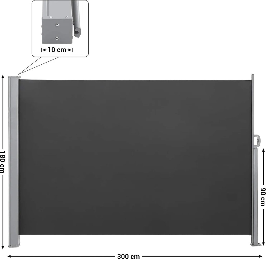 Oldalsó napellenző, kihúzható kültéri napellenző, 180x300 cm (Ma x M), füstszürke