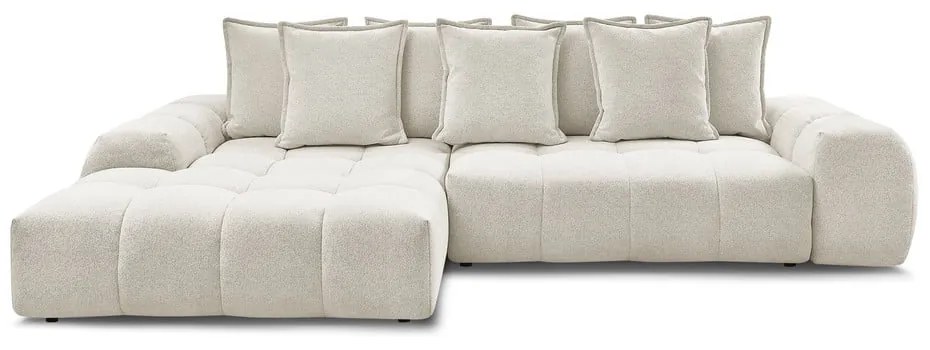 Fehér zsenília kinyitható-tárolóhelyes sarokkanapé (bal oldali-heverő résszel) Everest – Bobochic Paris