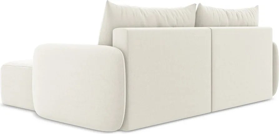 Krémszínű bársony kinyitható-tárolóhelyes sarokkanapé (jobb oldali-heverő résszel) Kalena – Makamii