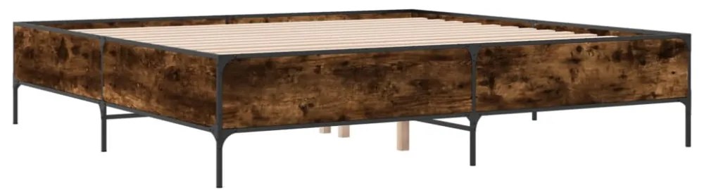 füstös tölgy színű szerelt fa és fém ágykeret 200 x 200 cm