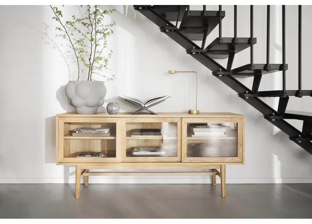 Natúr színű tálalószekrény tolóajtóval, tölgyfa dekorral 170x75 cm Hazelton – Rowico