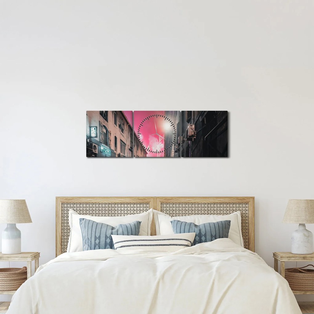 Vászonkép - Tűzijáték Marseille-ben (órával) (90x30 cm)