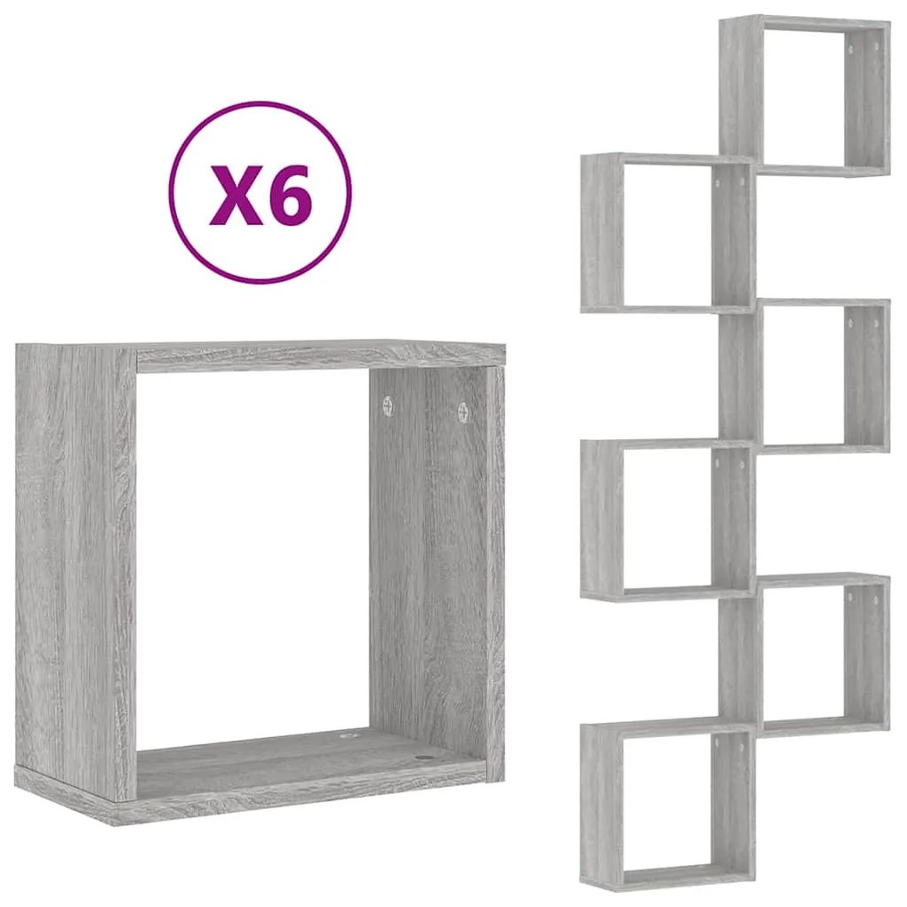 6 db szürke sonoma fali kockapolc 30 x 15 x 30 cm
