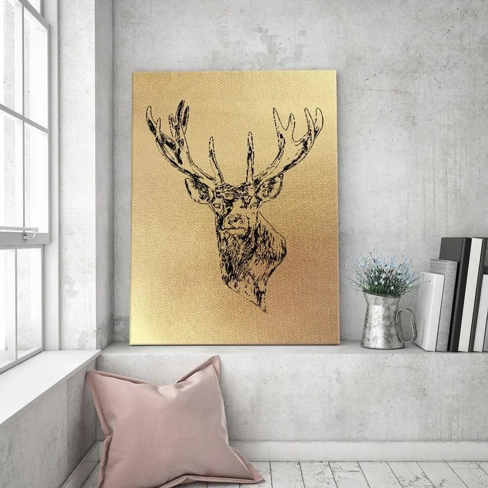 Gario Vászonkép Arany színu rajzolt szarvas fej Méret: 40 x 60 cm