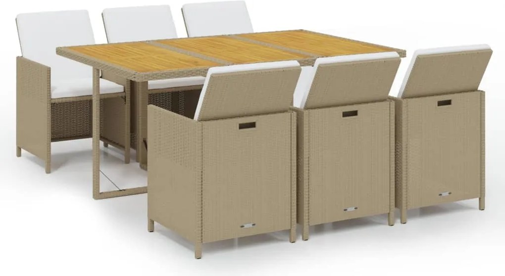 vidaXL 7 részes bézs polyrattan kerti étkezőgarnitúra párnákkal
